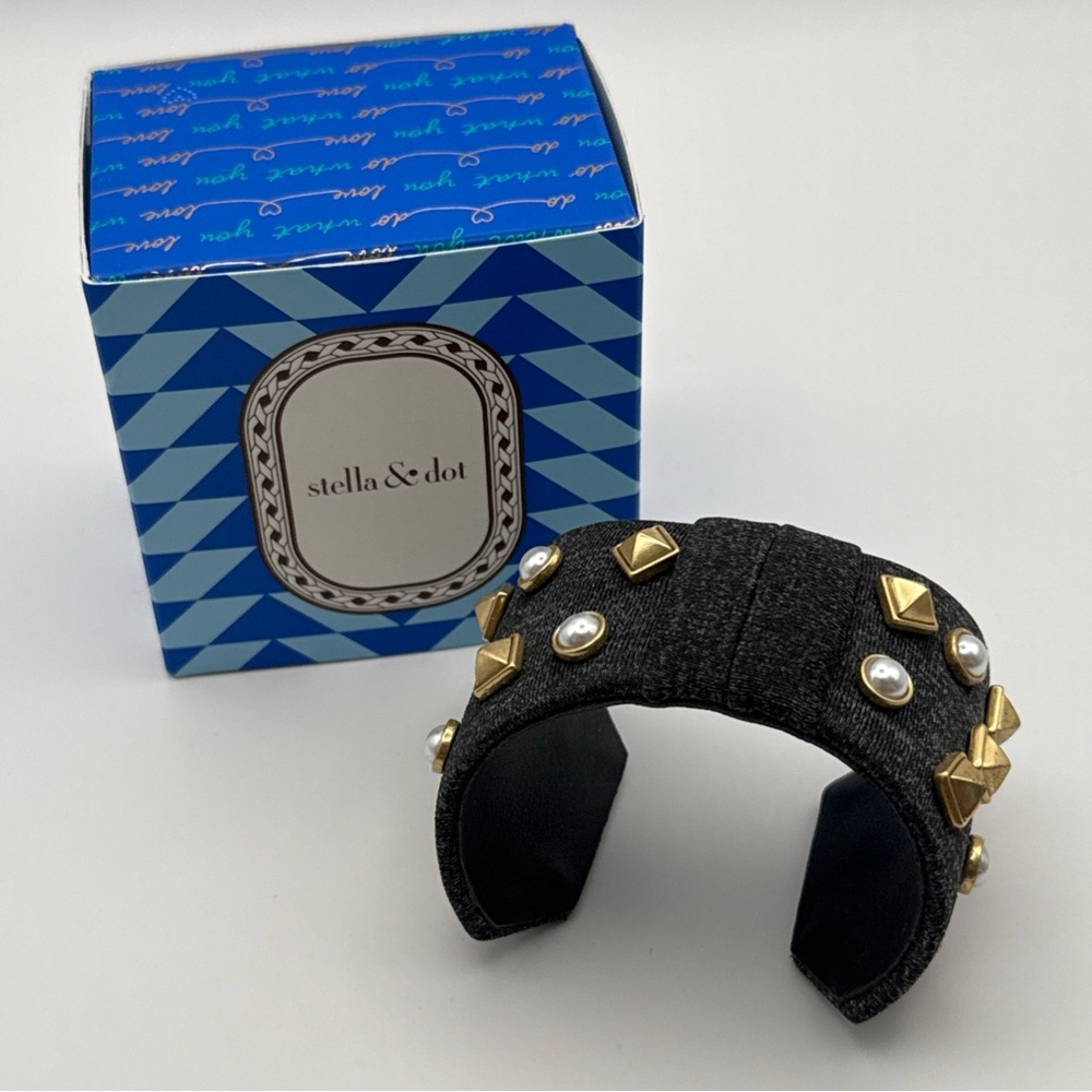 Stella & Dot Crush It Bow Tie Cuff Bracelet Studded Faux Pearls